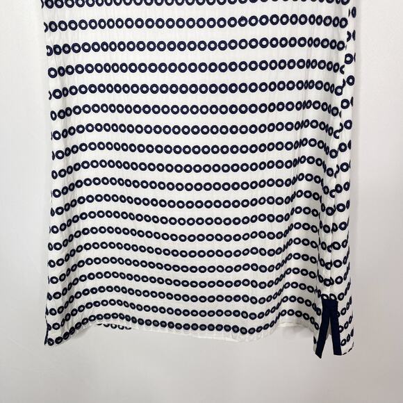 Duffield Lane XS Navy Blue White Striped Eyelet Sleeveless Shift Dress Cotton - Picture 9 of 12
